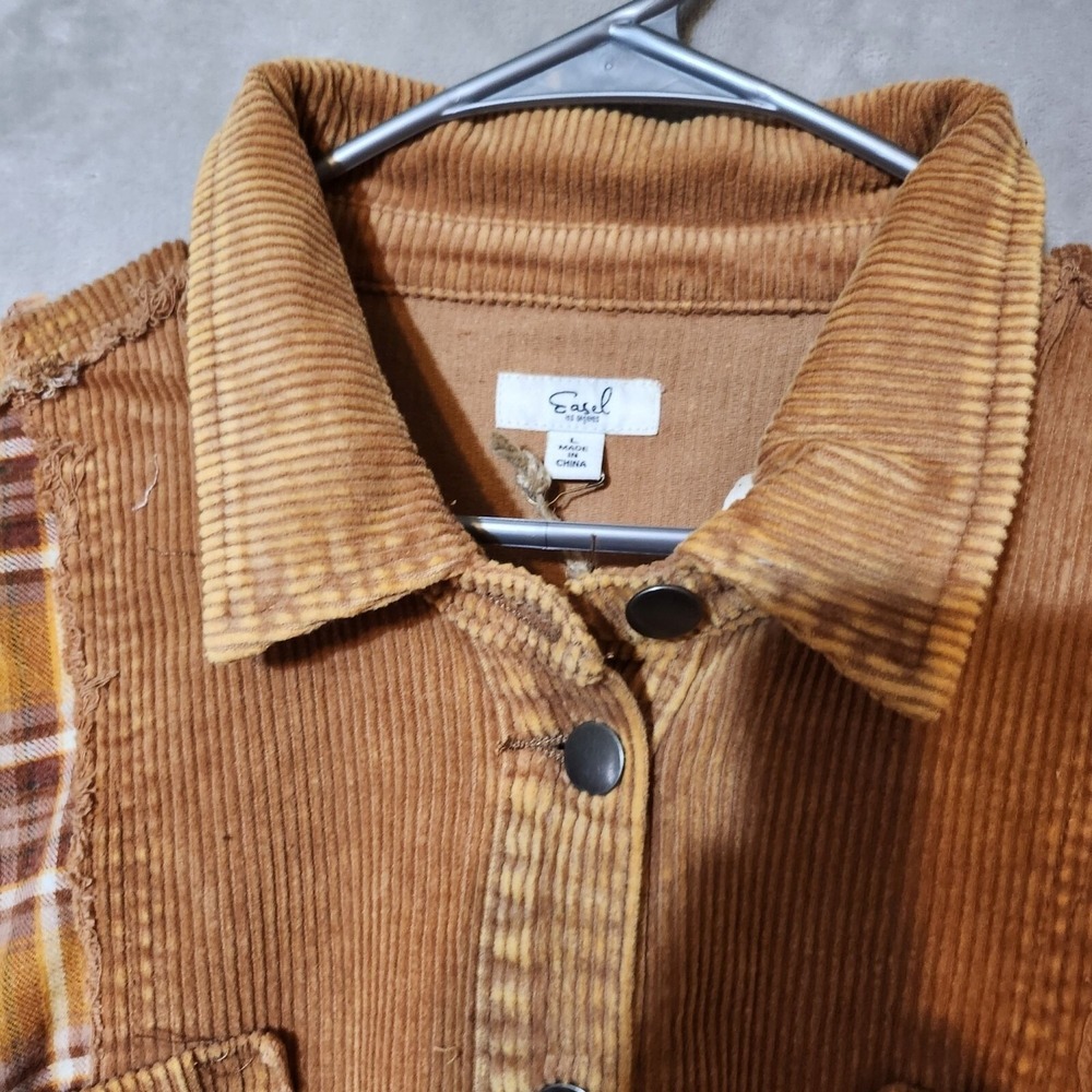 Easel Large Vintage-Inspired Distressed Cottagecore Artsy Boho Patchwork Shacket - Picture 5 of 11